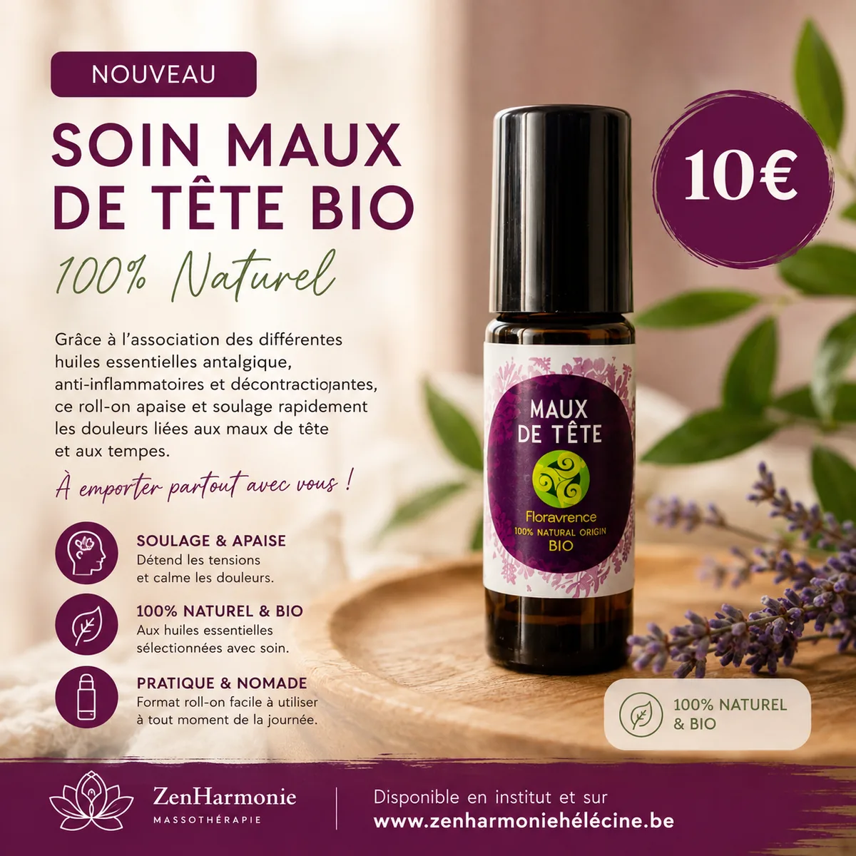 Soin Maux de Tête Bio — Roll-on, 10 €